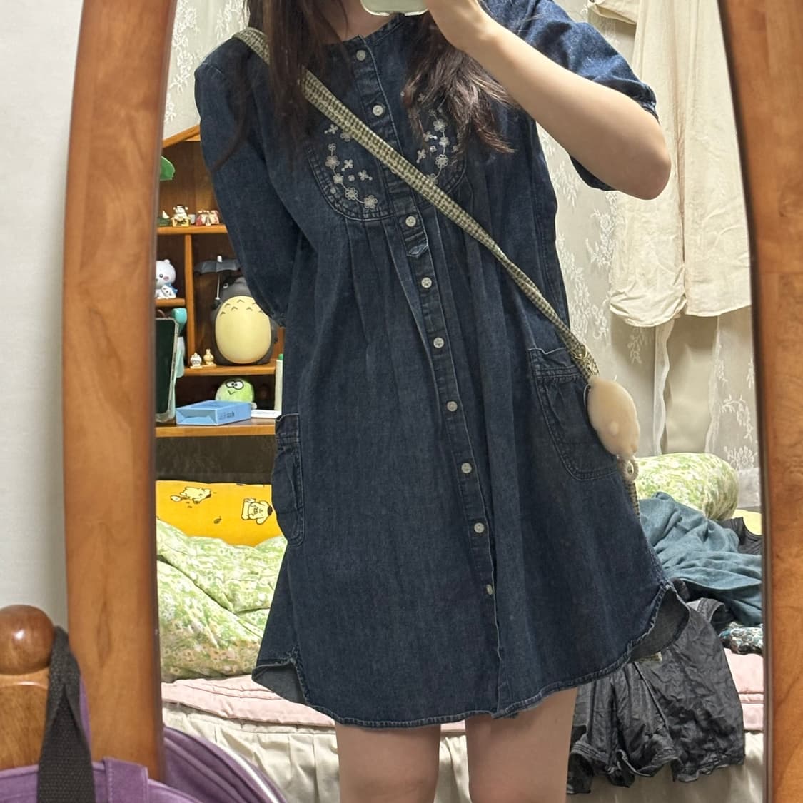 일본 빈티지 모리걸 스즈코 데님 미니 원피스 하구미 카모메산장 마루 카메 상품이미지2