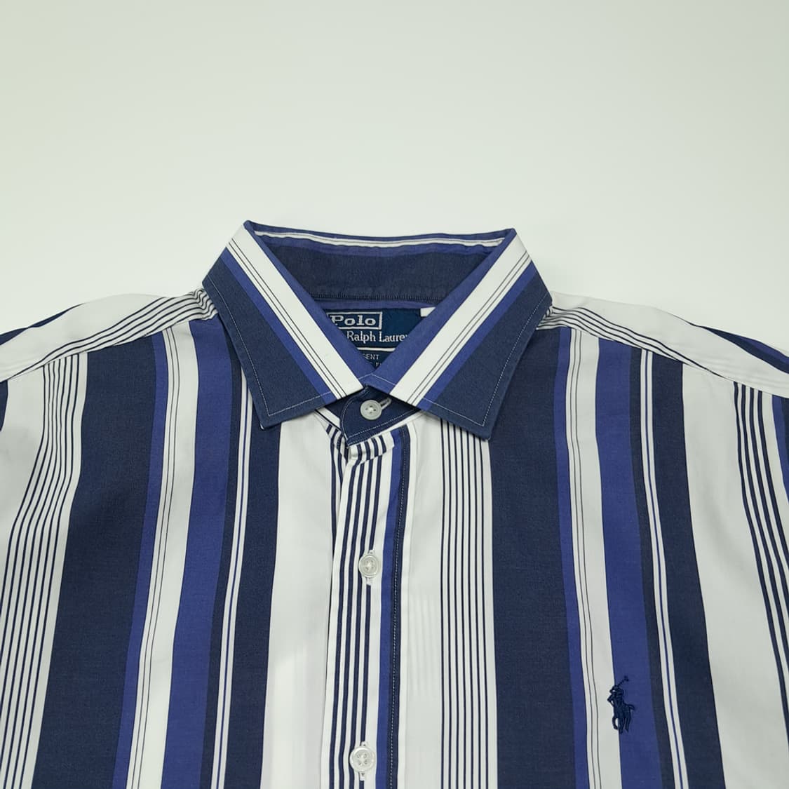 CK047 XL 폴로 90s 홍콩판 네이비 멀티 스트라이프 셔츠 남방 상품이미지2