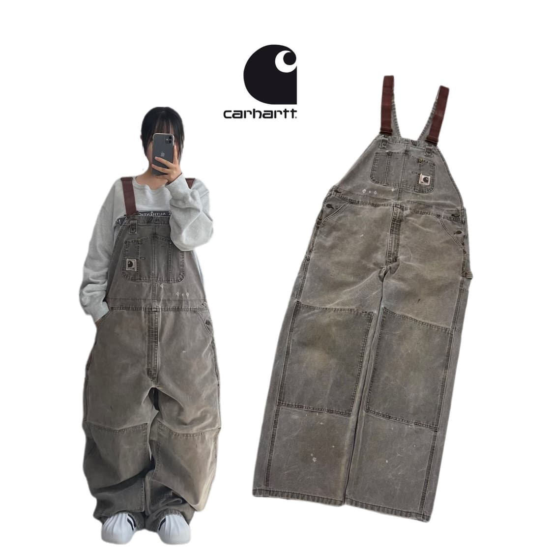 칼하트 OG 더블니 카펜터 와이드 워크 팬츠 오버롤 멜빵 상품이미지1