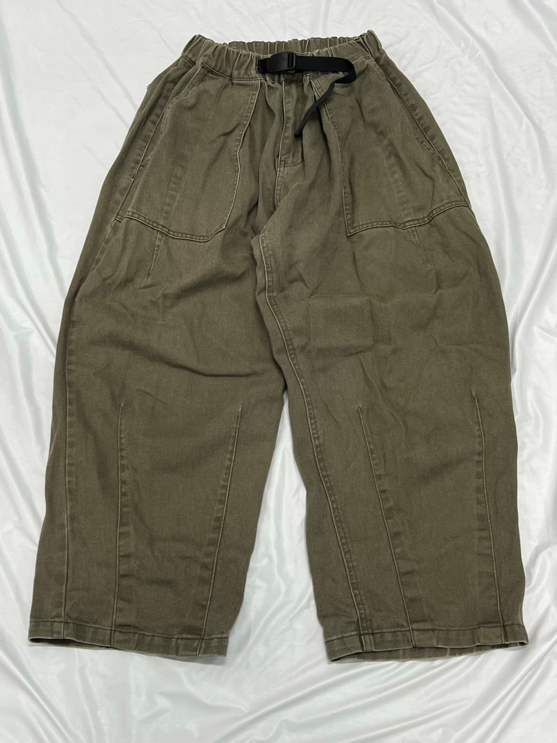 (S) 미니멀 프로젝트 워시드 코튼 와이드 벌룬 팬츠 카키 상품이미지1