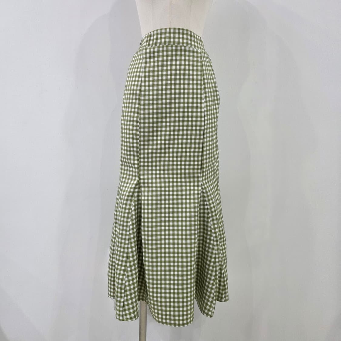 그린 깅엄 체크 머메이드 롱 스커트 상품이미지1