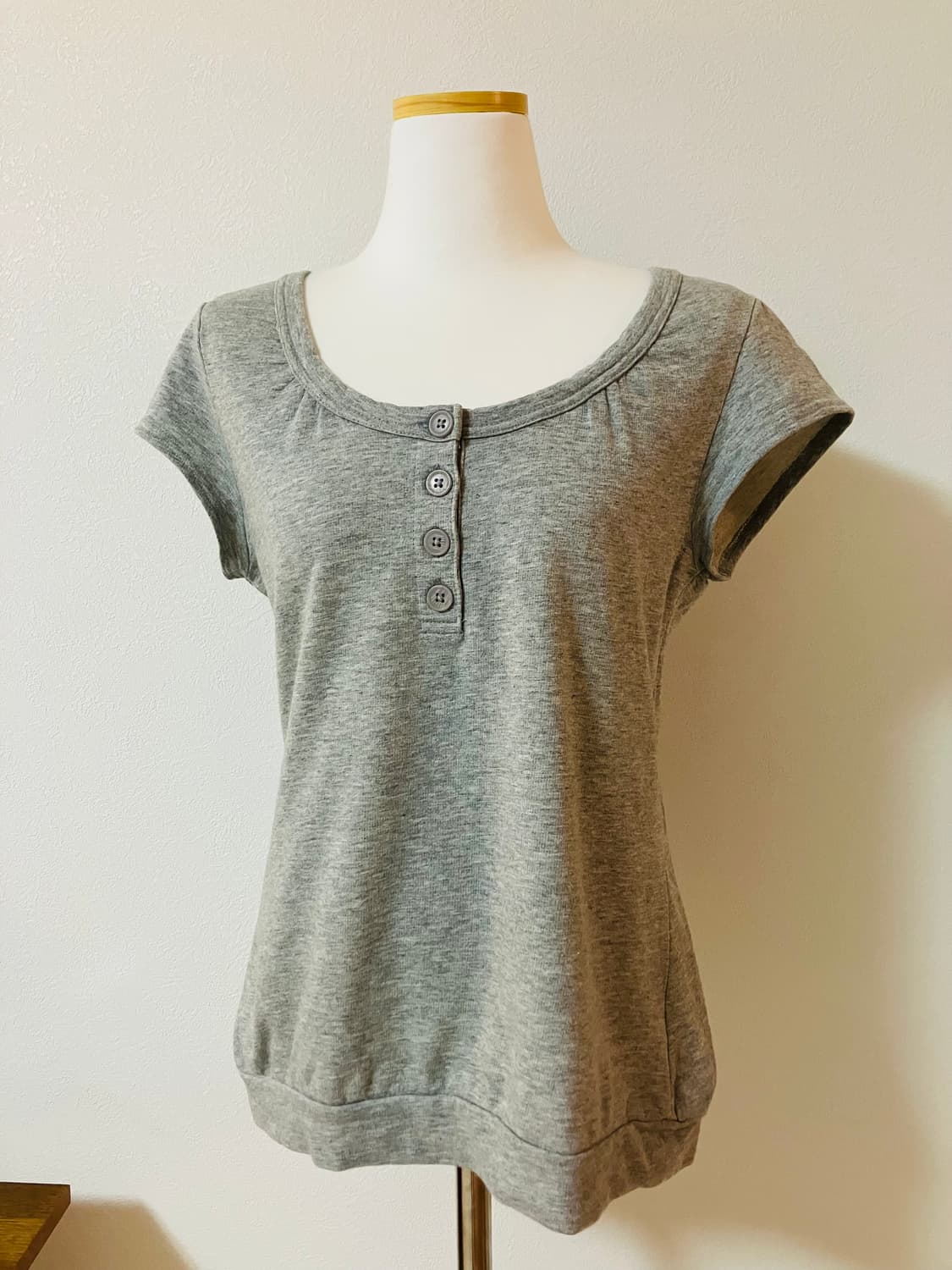 회색 단추 반팔 티셔츠 모리걸 일본빈티지 상품이미지1