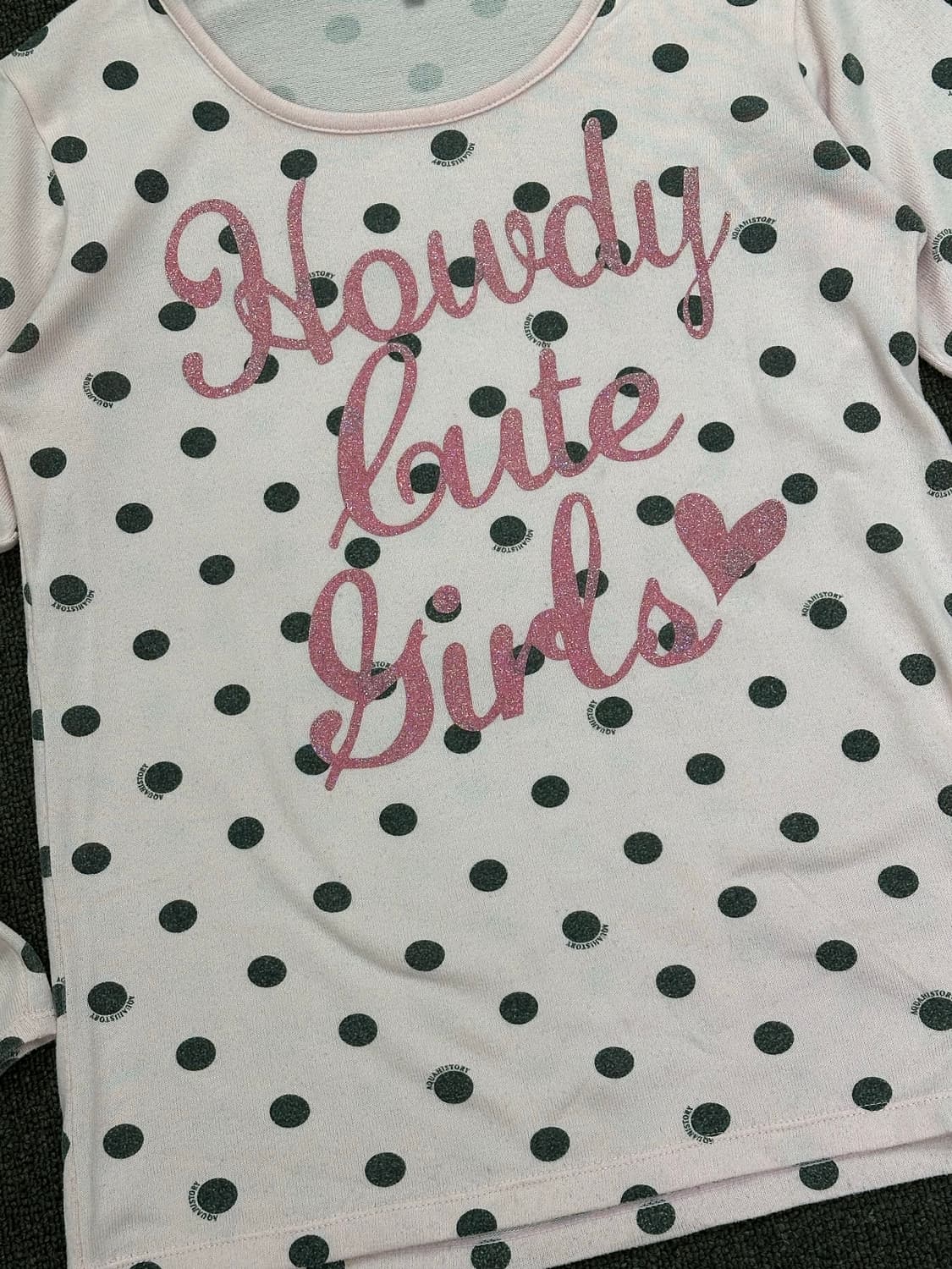 M)Japanese vintage 여성 블랙 도트 핑크 레터링 롱슬리브 상품이미지2