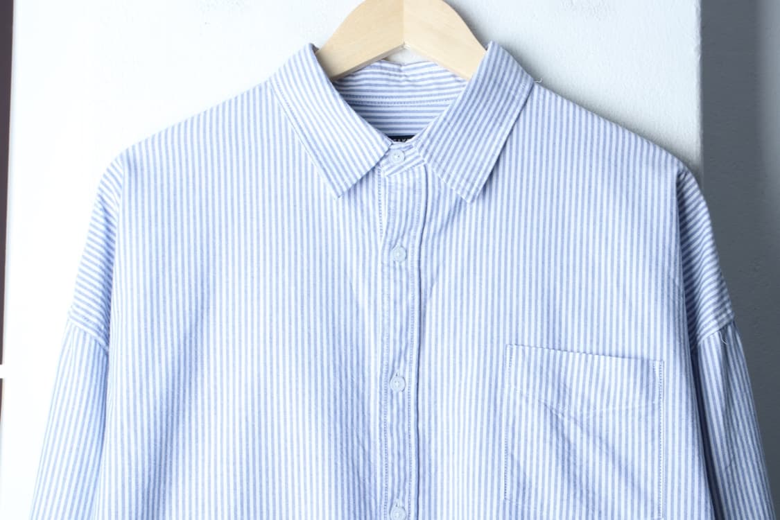 (M-XL) 테이크이지 셔츠 남방 옥스포드 스트라이프 연블루-H33040 상품이미지3