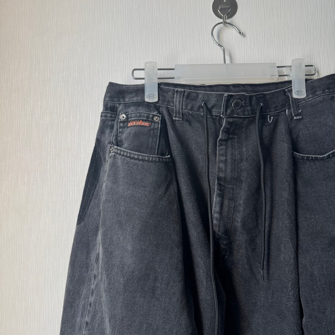 펑크 락시크 y2k 스포티 블랙데님 흑청 두붙바 벌룬팬츠 상품이미지2