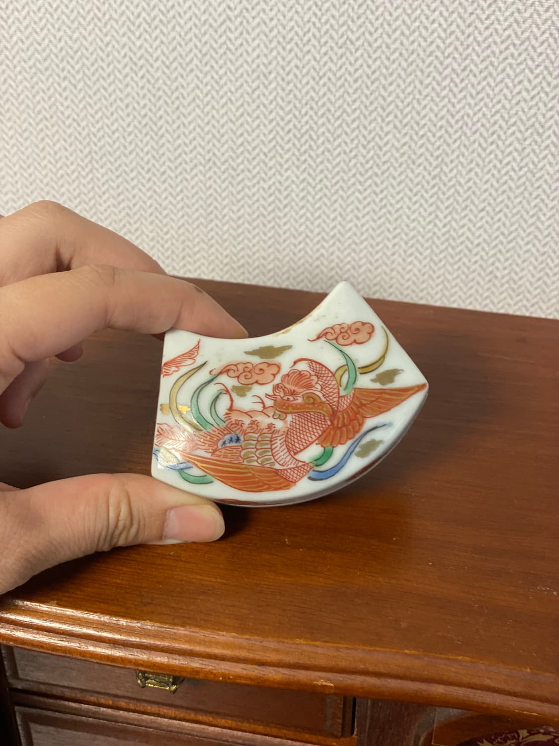 빈티지 일본 도자기 봉황 그림 합 상품이미지2