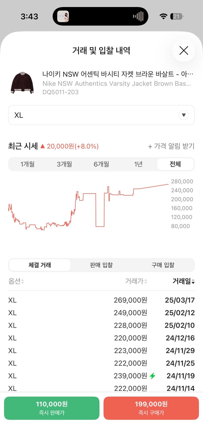나이키 어센틱 바시티 자켓 브라운 [XL] 상품이미지3