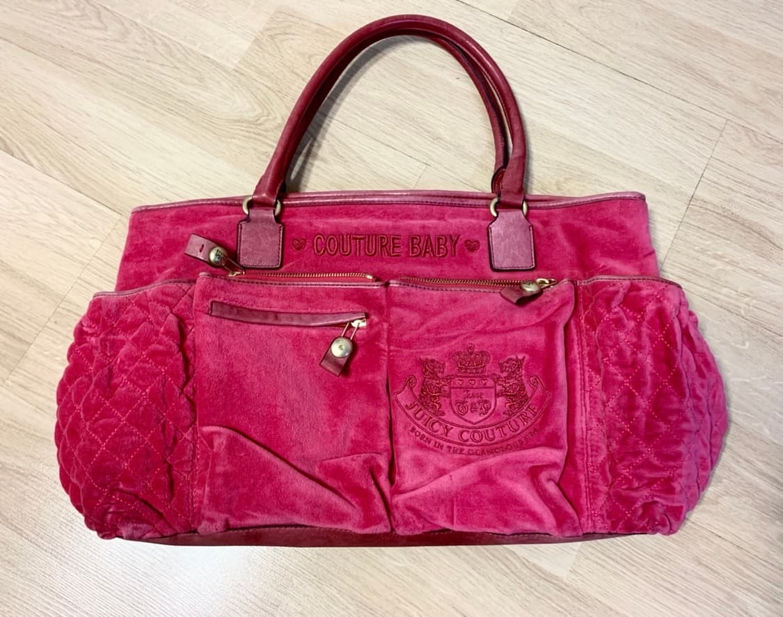 쥬시꾸뛰르 핫핑크 갸루 핸드백 가방 숄더백 퀼팅백 벨벳 자수 상품이미지1