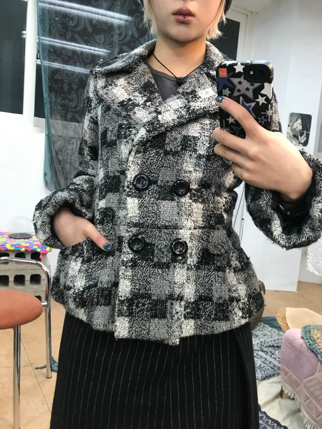 it’a 빈티지 여성 더블버튼 체크 숏코트  상품이미지2