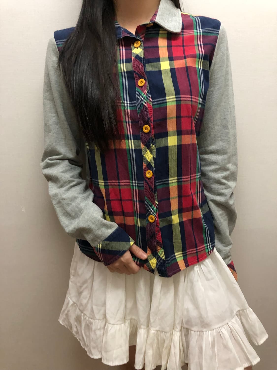 빈티지 그레이 비비드 체크 셔츠 탑 상품이미지6