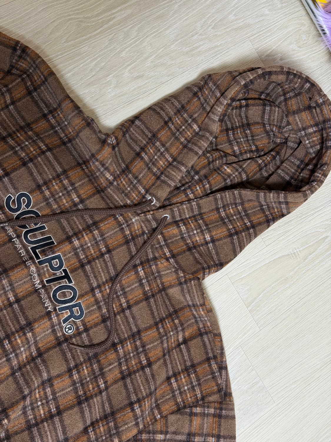 스컬프터 브라운 체크 후리스 후드티 상품이미지4