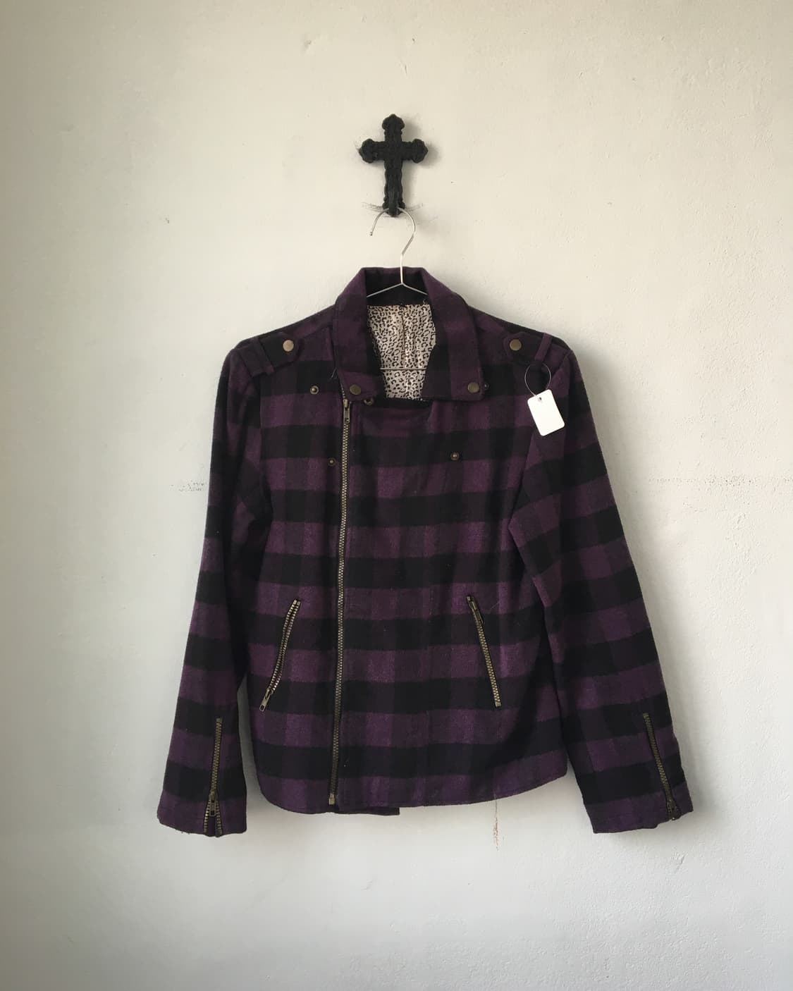 Woolen check pattern rider jacket 상품이미지2