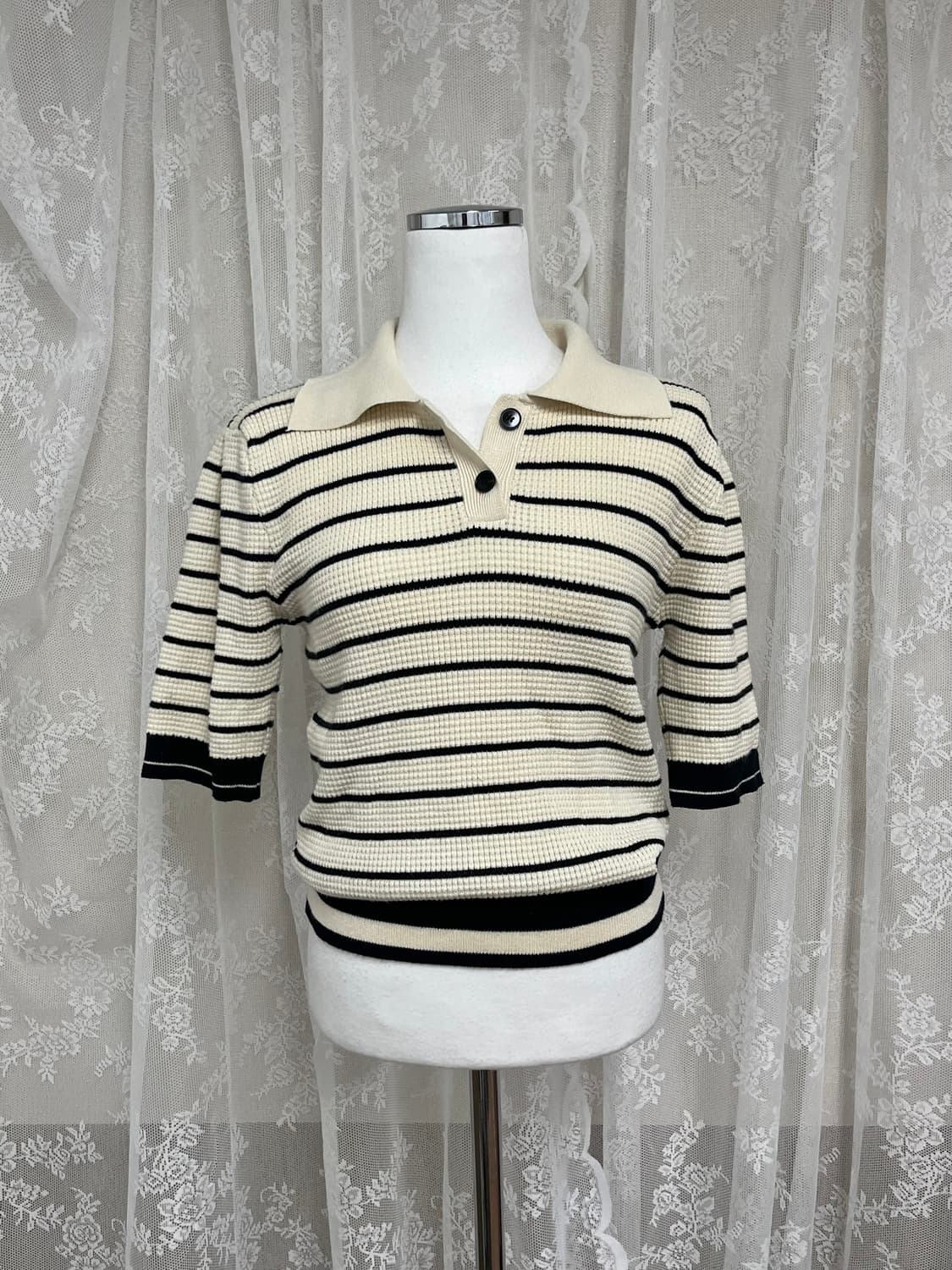 F) 올리브데올리브 24ss 카라 반팔 니트 아이보리 상품이미지1