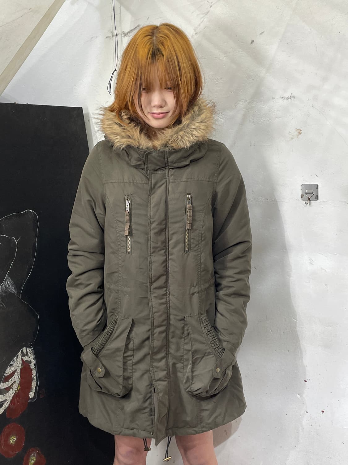 일본빈티지 y2k 라쿤 퍼 롱 자켓 야상 M 상품이미지2