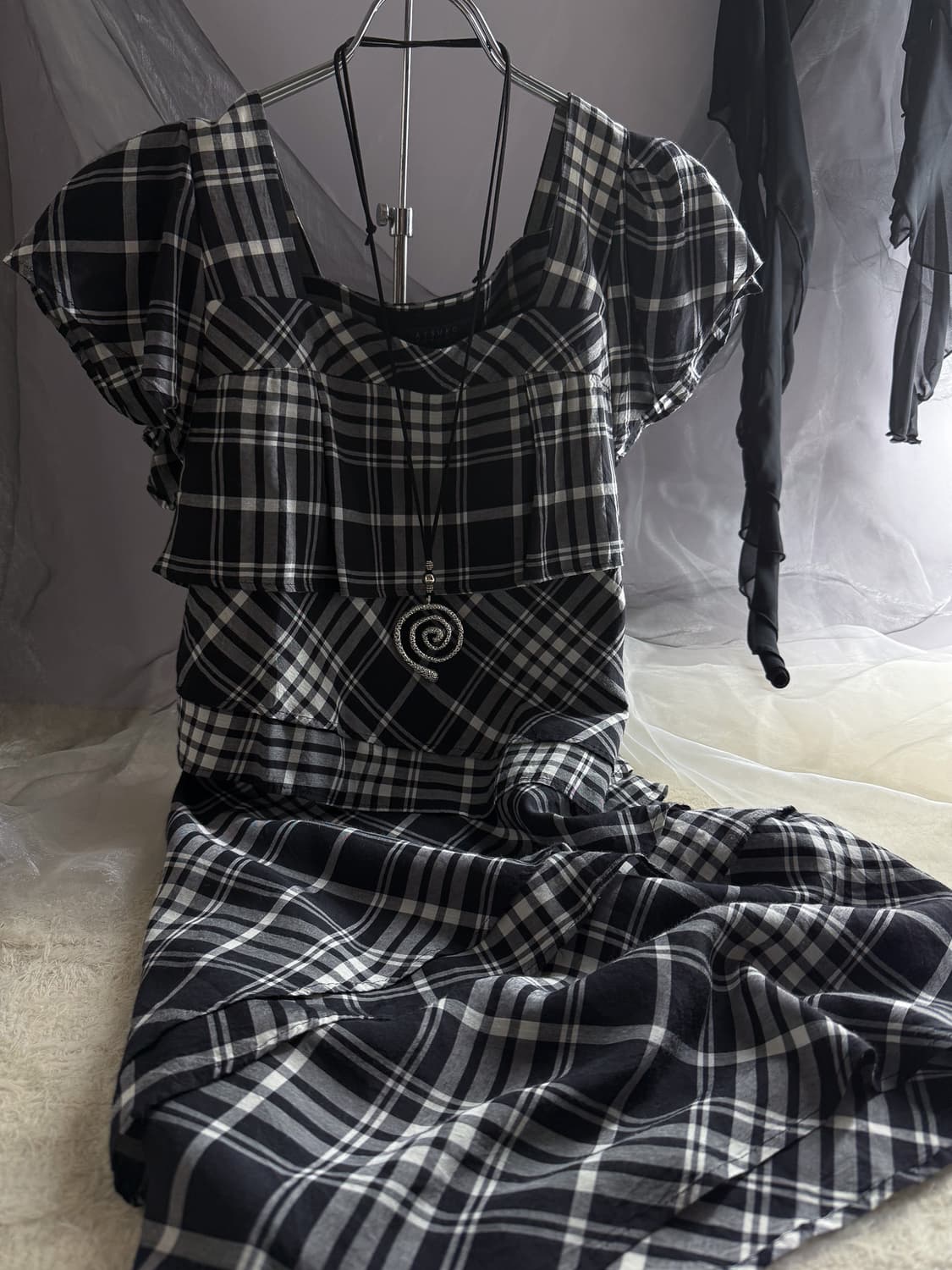 Tartan Square Neck Tiered Dress 0210 상품이미지2