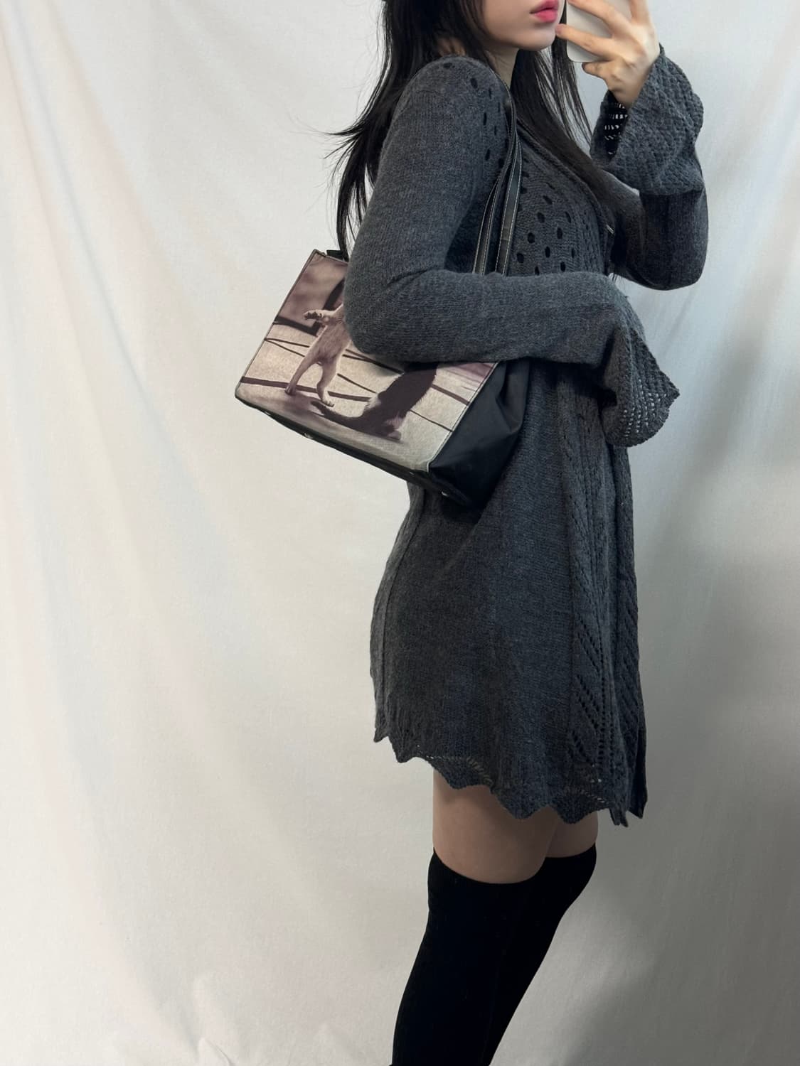 페어리 펀칭 니트 원 버튼 울 가디건 상품이미지2