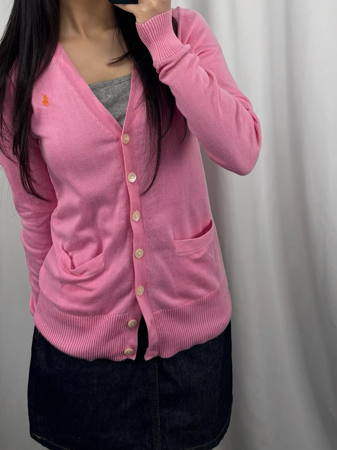 폴로 피마 코튼 핑크 브이넥 가디건 상품이미지3