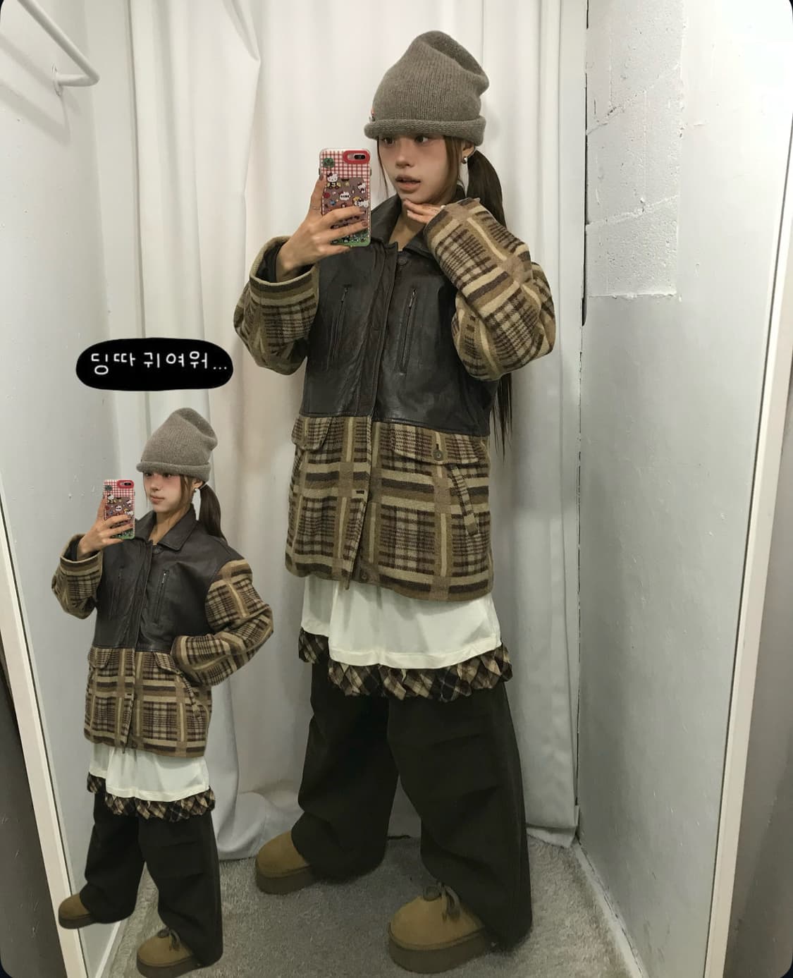 🐹레더 체크 코디 세트 🐹 상품이미지1