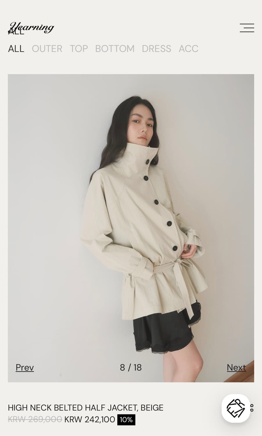 이어닝 하이넥 벨트 하프 자켓 베이지 상품이미지8