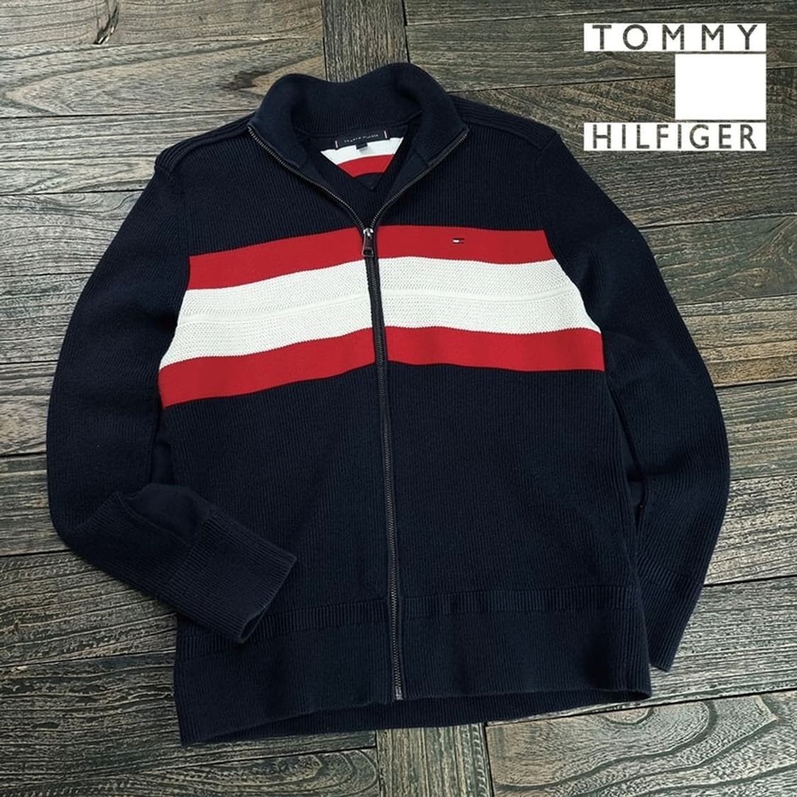 [타미힐피거] 스몰 로고 자수 니트 집업 가디건 M19499 상품이미지1