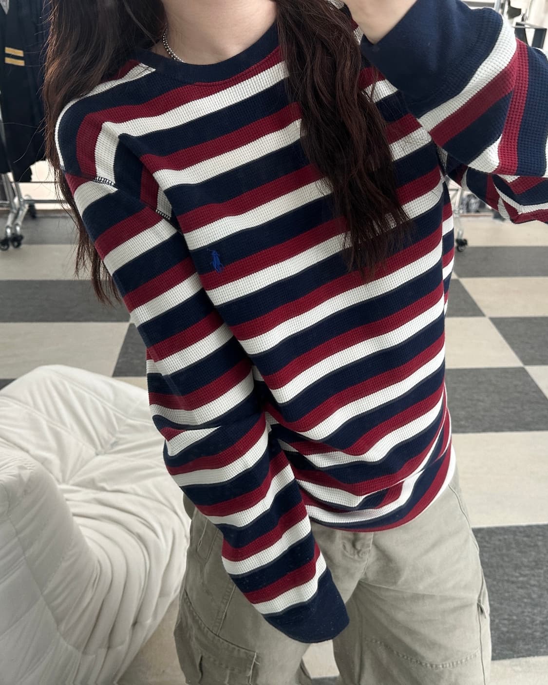 폴로 랄프로렌 레드/네이비 스트라이프 와플 티셔츠  상품이미지7