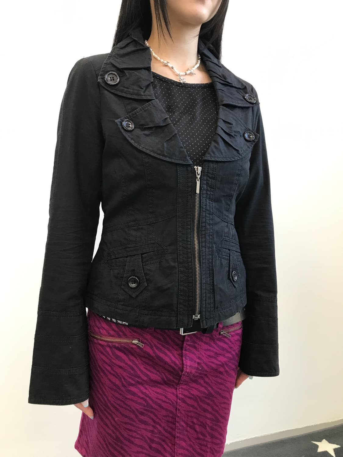 Jpn Black Frill Trimmed Zip-up Jacke 상품이미지3