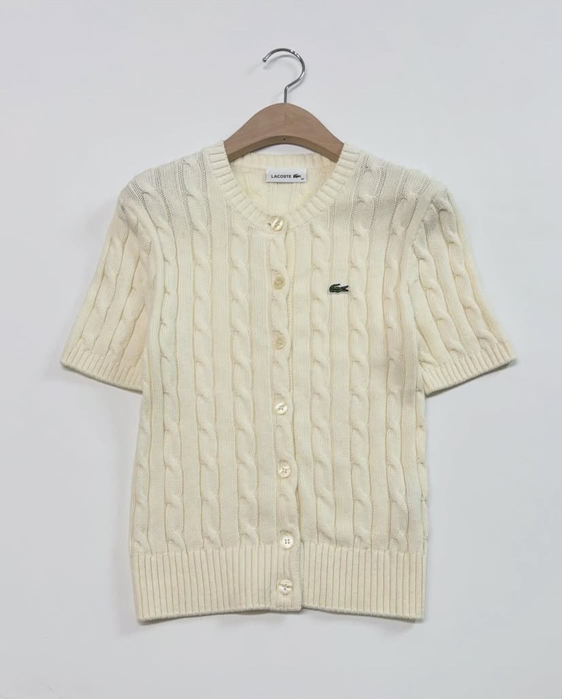 Lacoste 라코스테 코튼 아이보리컬러 케이블 반팔 가디건 상품이미지3