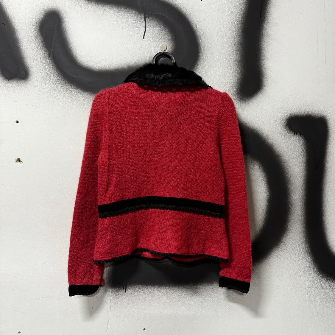 VTG 빈티지 오리엔탈 레드 퍼 카라 니트 가디건 상품이미지2