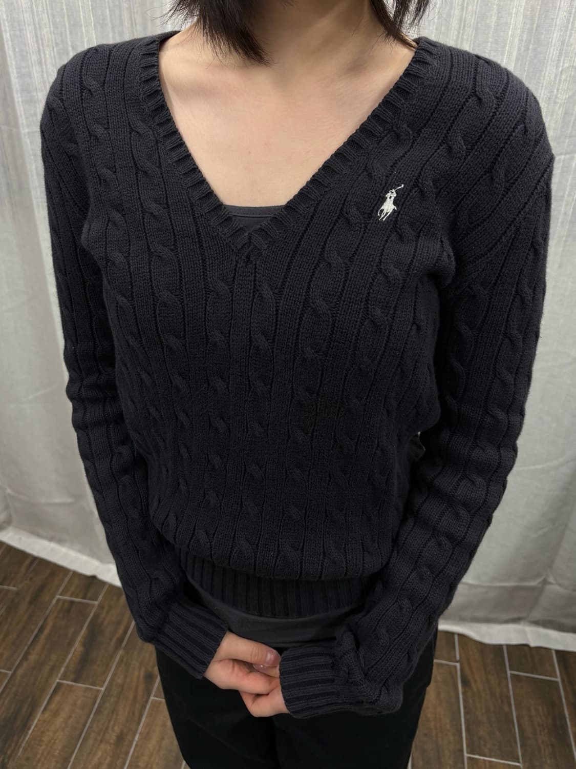폴로 랄프로렌 케이블 니트 코튼 브이넥 스웨터 상품이미지1