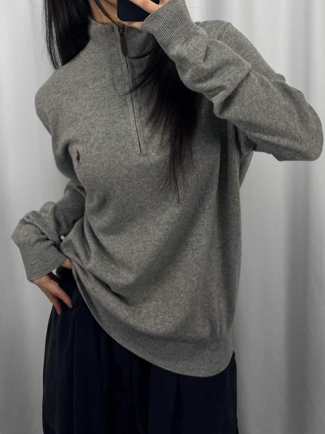 폴로 메리노울 그레이 하프집업 니트 상품이미지2