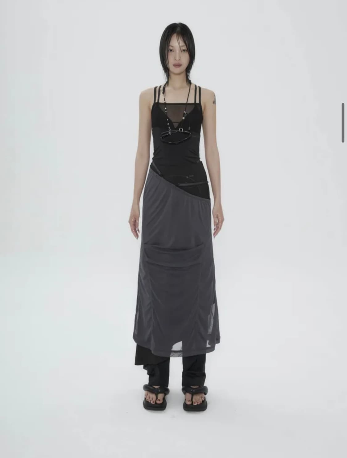 오호스 ojos Layered Mesh Strap Skirt black 상품이미지3