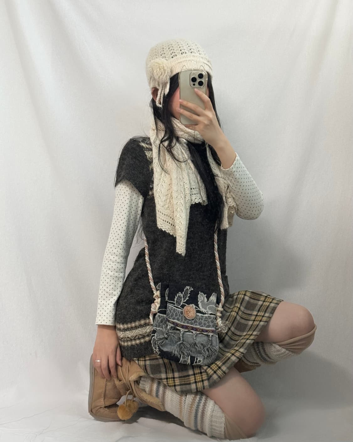 폼폼 리본 코사지 니티드 비니 상품이미지5