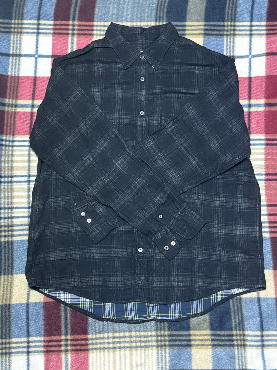 해칭룸x한로로 콜라보 체크 셔츠 (블랙&그린, 4) 상품이미지5