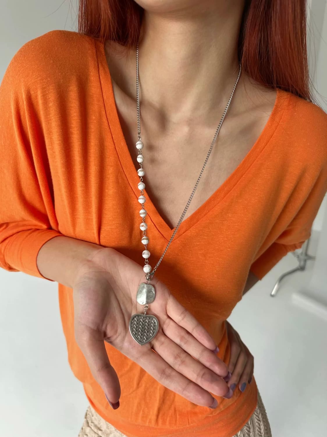 빈티지 하트펜던트 진주 목걸이 상품이미지3