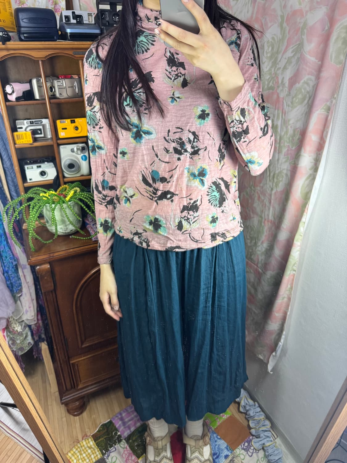 꽃무늬 레이어드 긴팔 티셔츠 / 레이어드 티셔츠 / 치마 바지 상품이미지4
