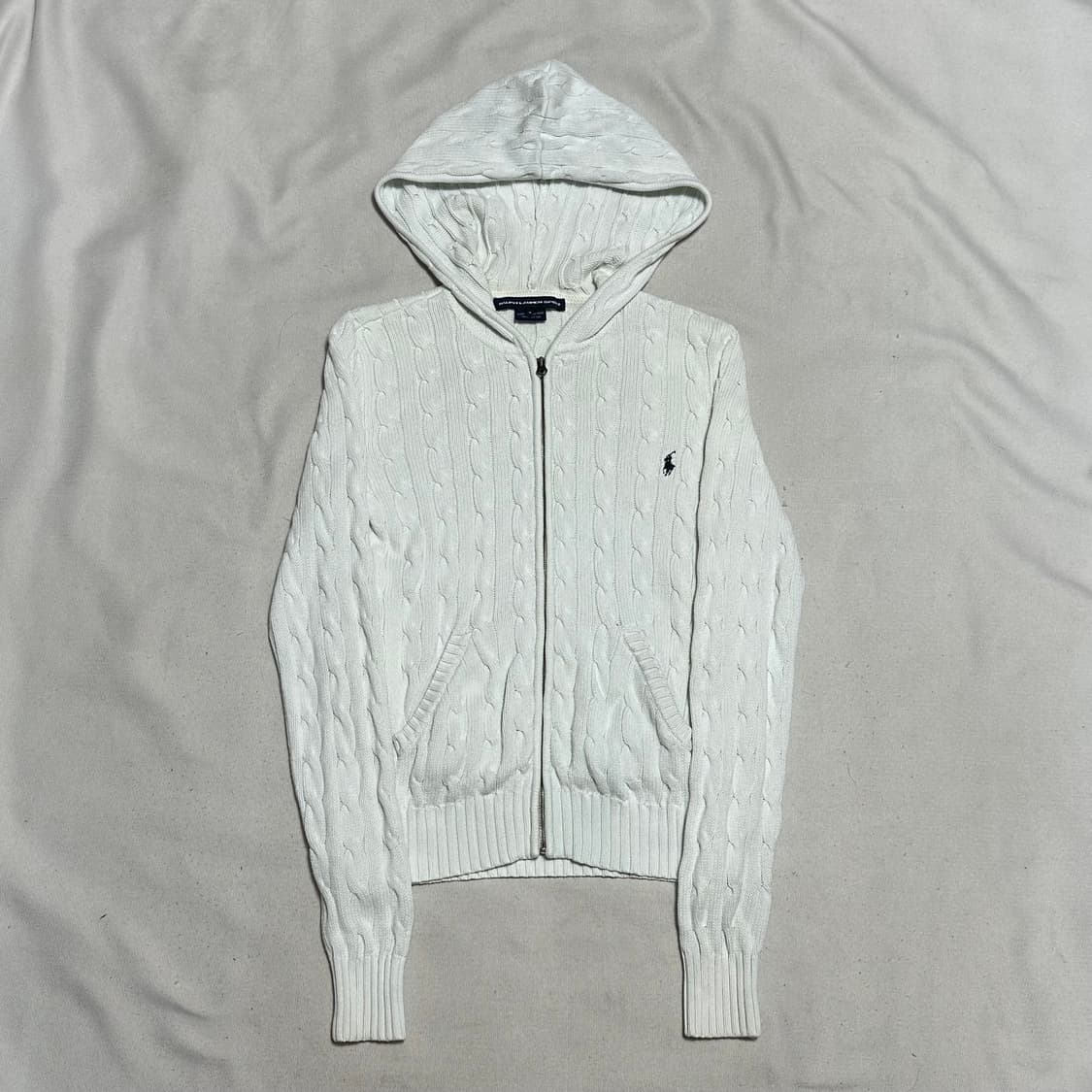 S 폴로 스포츠 여성용 화이트 케이블 후드 니트집업  상품이미지2