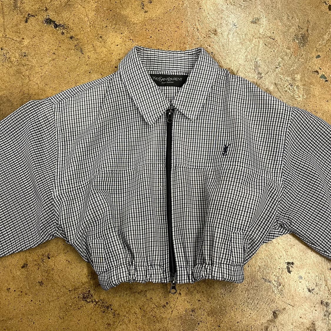 [정품] 입생로랑 깅엄 체크 크롭 블루종 자켓 b17 상품이미지3