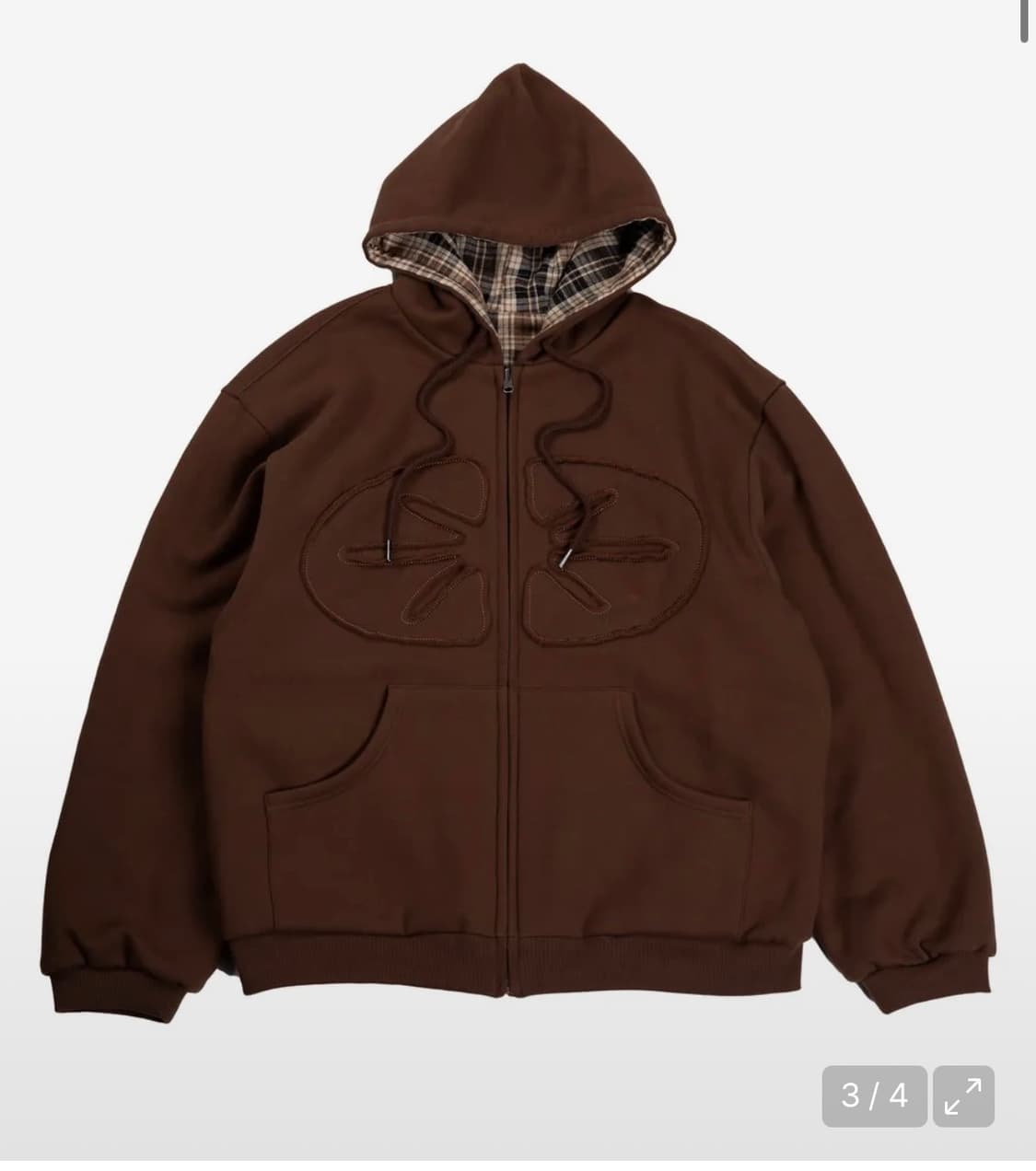 Reversible Hoodie Zip-Up Check Brown 상품이미지1