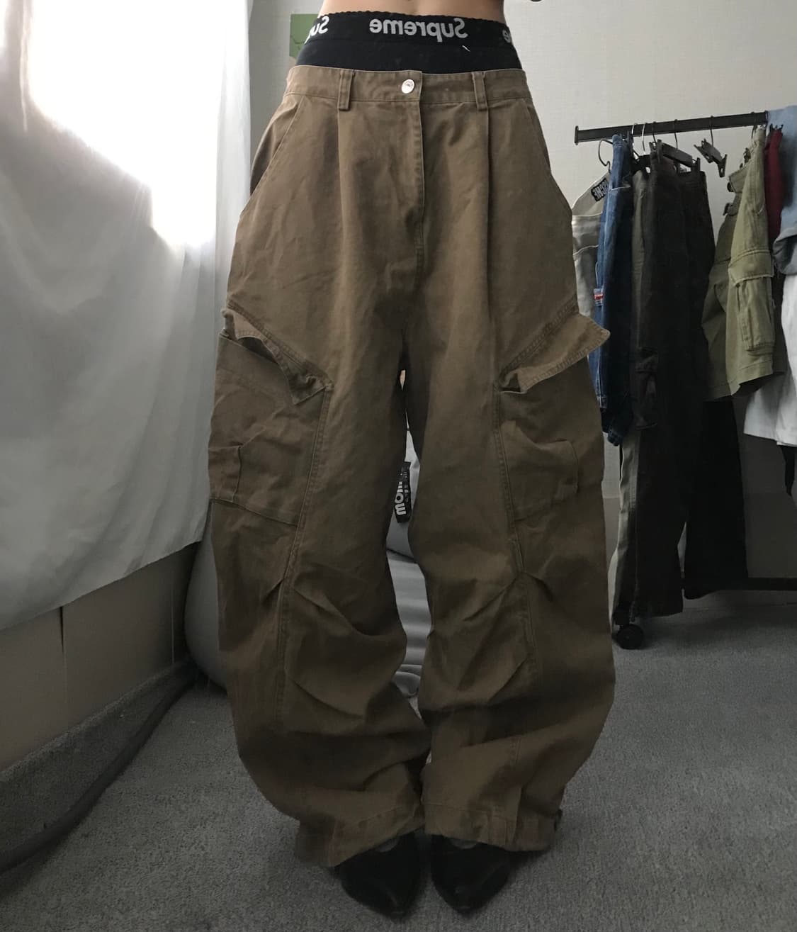 베이지브라운 와이드핏 카고팬츠 상품이미지1