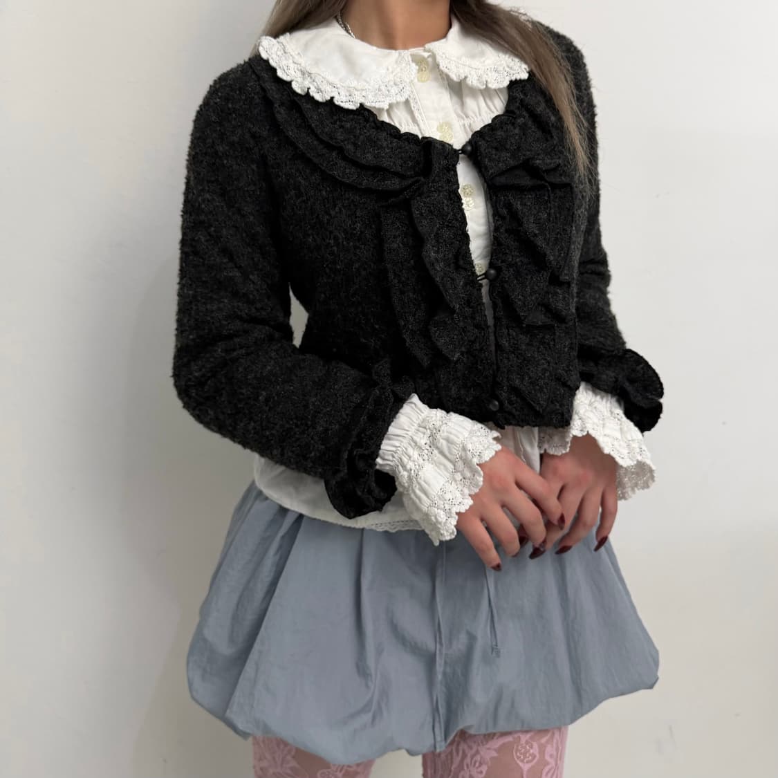 차콜 프릴 디테일 울 자켓 상품이미지1