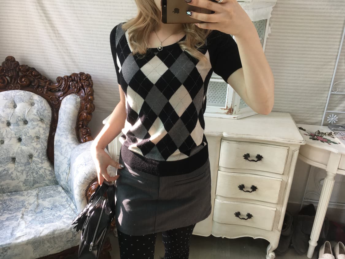 일본빈티지 로걀 아가일 탑 상품이미지1