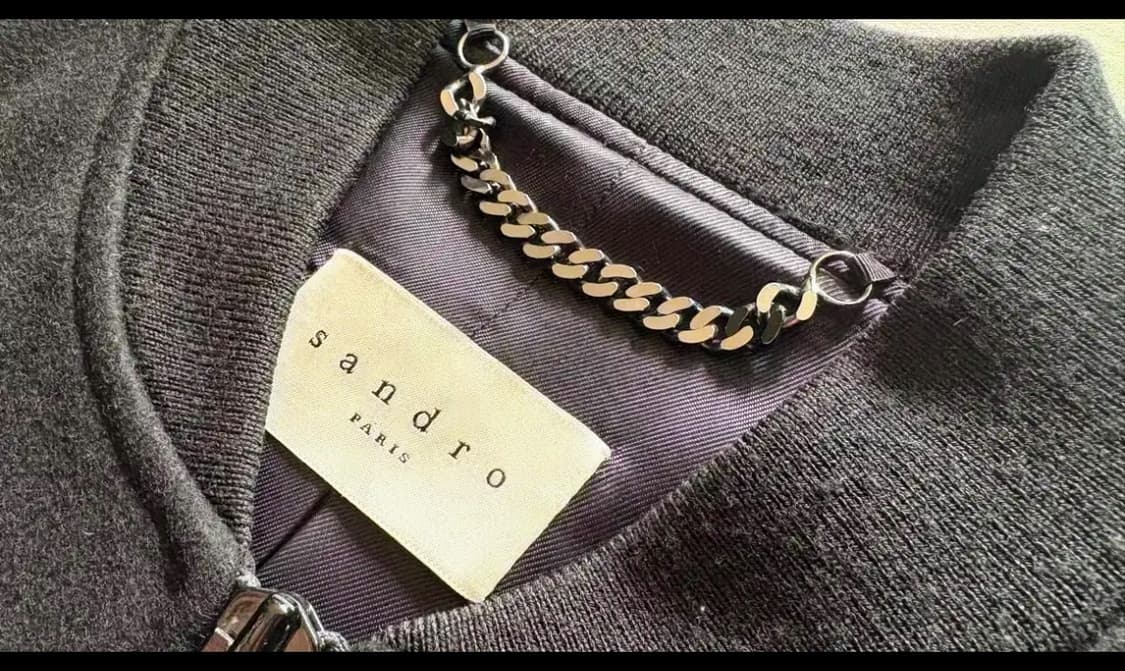 정품 산드로 가죽 소매 바시티 자켓-M 상품이미지3