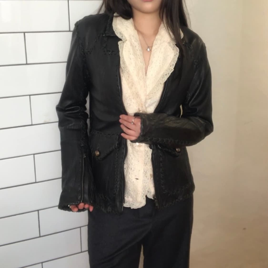 빈티지 스티치 레더 자켓 / M 사이즈 상품이미지2