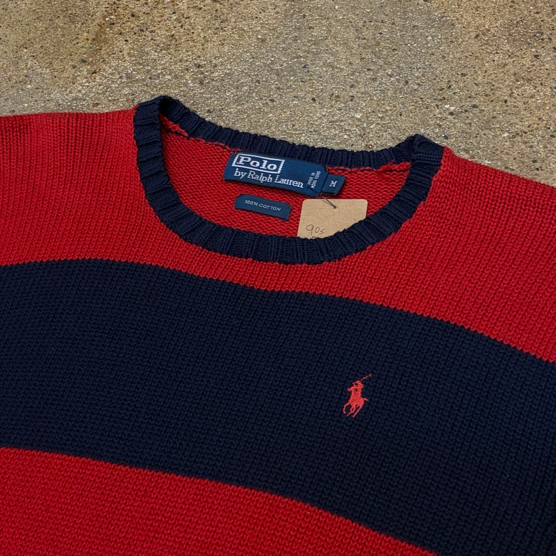 90s USA 빈티지 폴로랄프로렌 스트라이프 단가라 헤비코튼 니트  상품이미지4