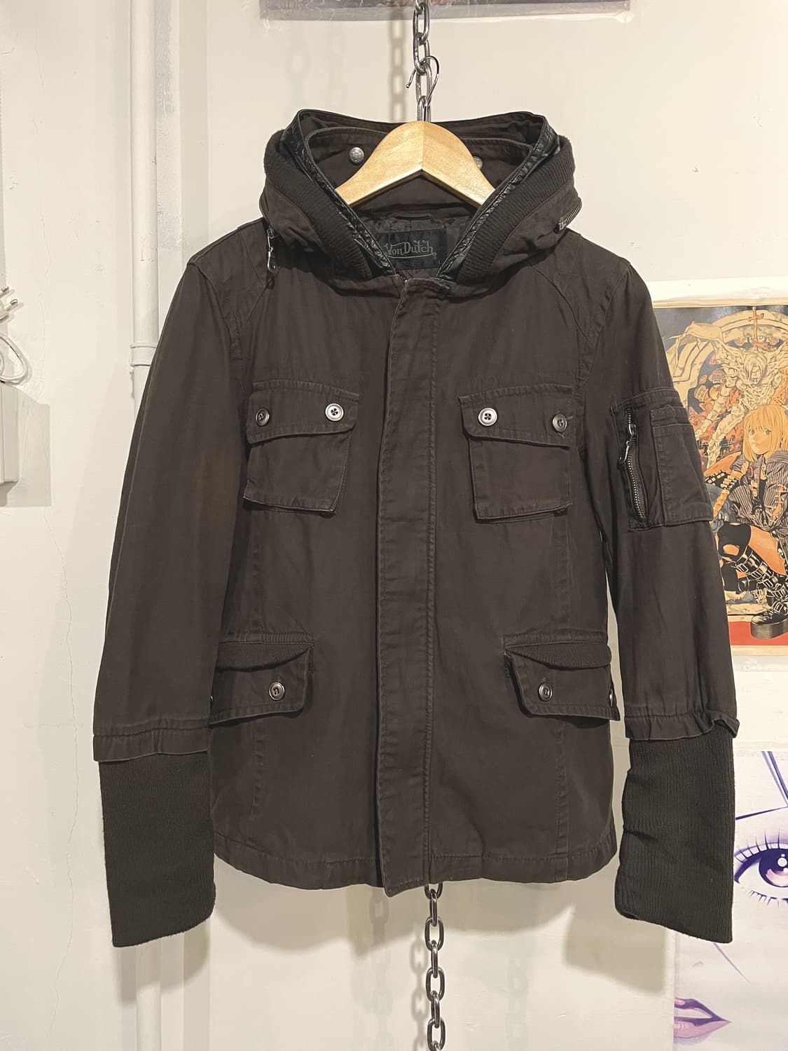 von dutch 본더치 브라운 골지 후드 자켓 y2k 밀리터리 상품이미지1