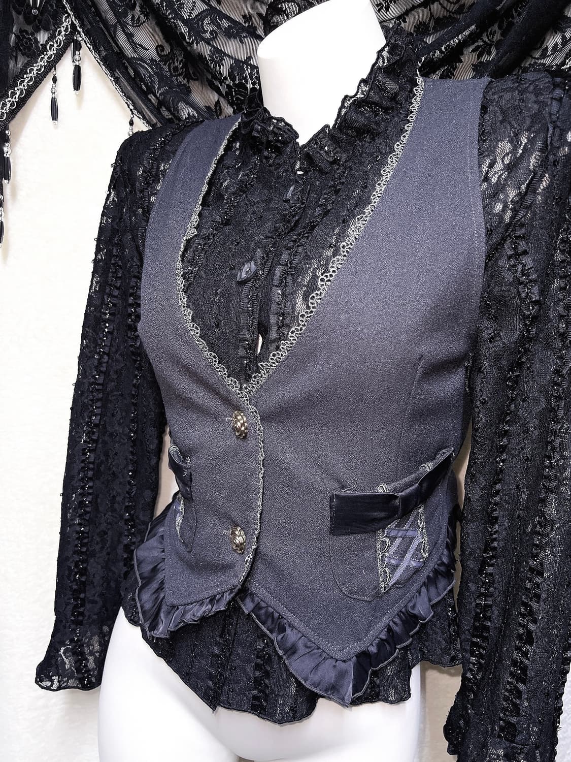 로맨틱고딕 고스로리 펑크 오리엔탈 프릴 레이스 시스루 블라우스 자켓 공겜 상품이미지5