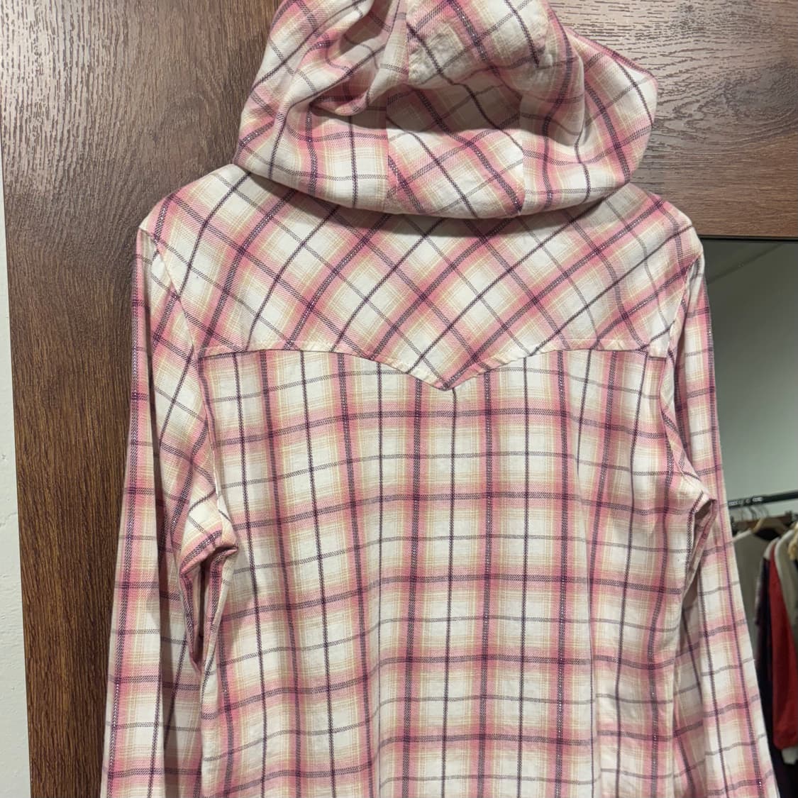 일본 빈티지 핑크 체크 글리터 모리걸 후드 셔츠 상품이미지6