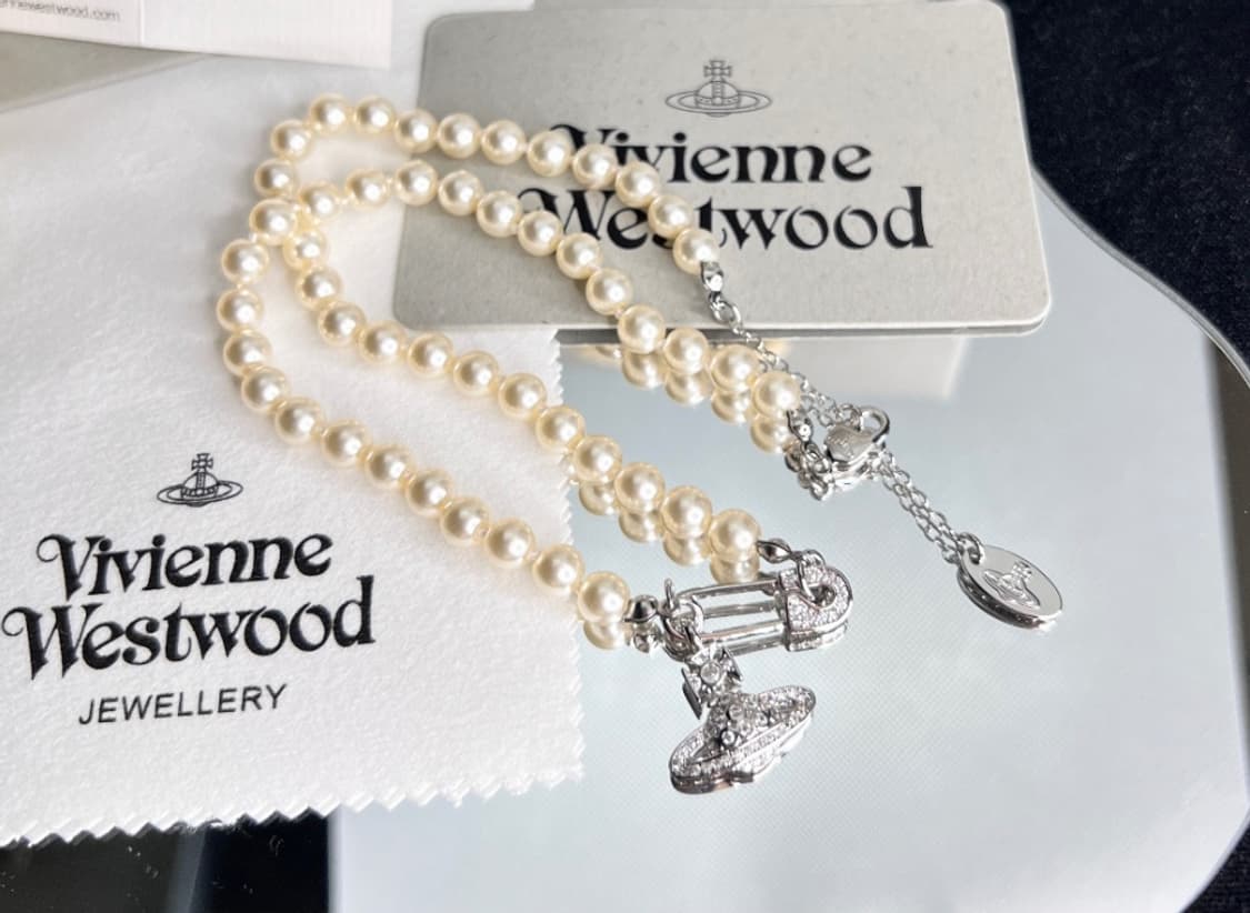 비비안웨스트우드 아카이브 큐빅 orb 세이프티핀 진주펄 초커 목걸이 상품이미지1