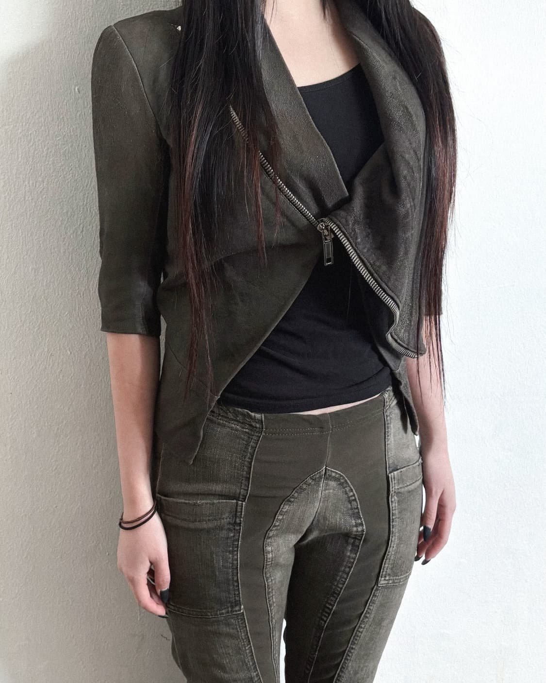 릭오웬스 2012 하이넥 드레이프 하프슬리브 바이커자켓 상품이미지2