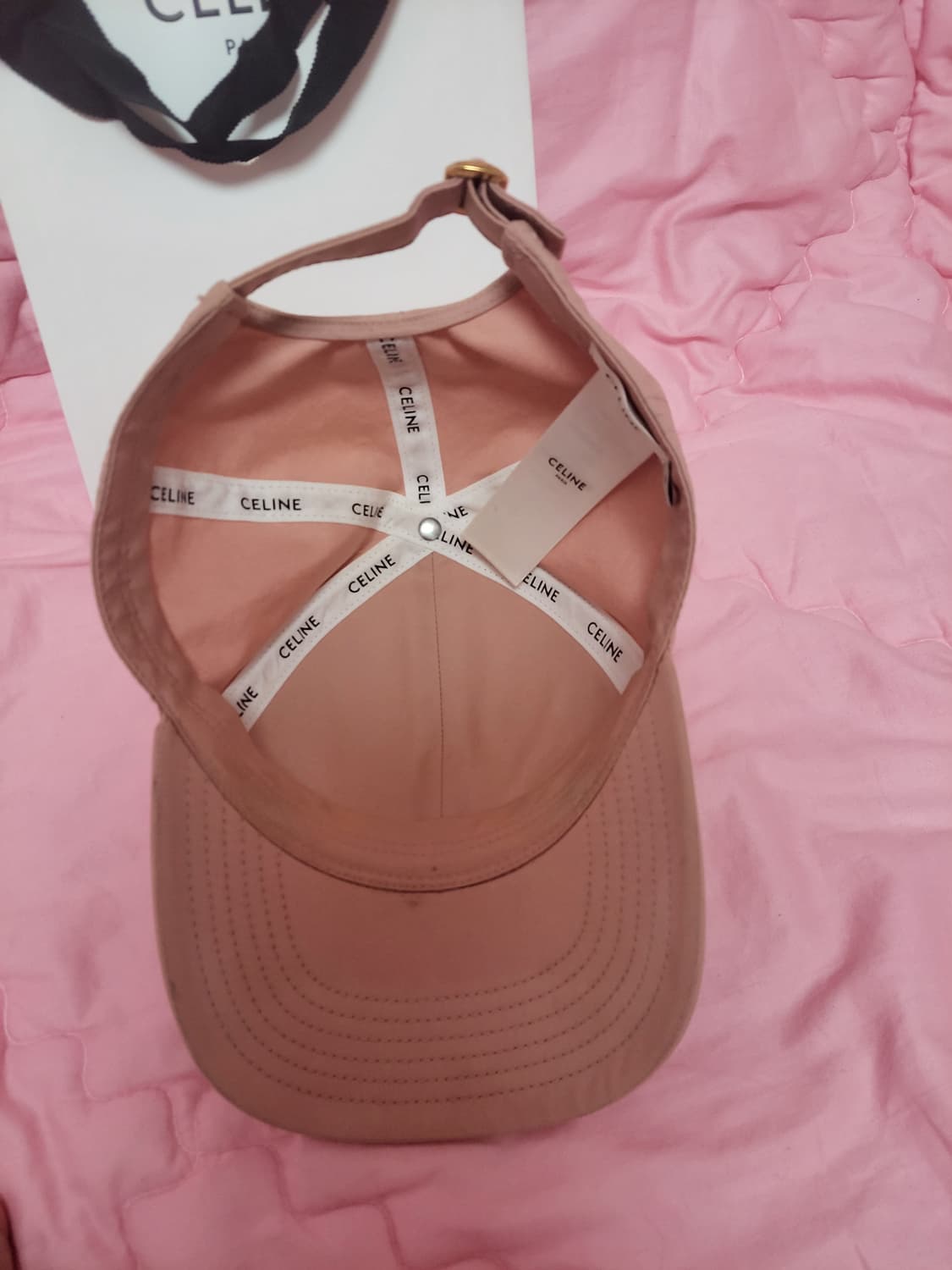 정품)급처상태양호!셀린느 핑크 트리옹프 트리오페 베이스볼 캡 연예인 모자 상품이미지3